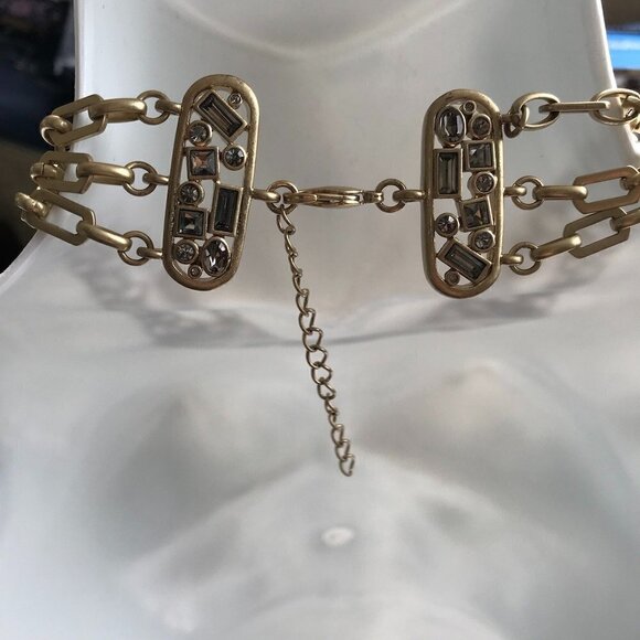 Statement Piece Necklace Costume Jewelry Brushed Gold tone, Taupe Gems  21"- 24" - Picture 10 of 16